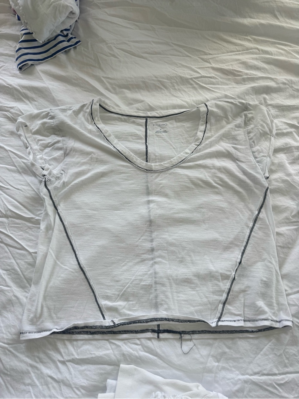 Pilcro White Short Sleeve Tee with Black Contrast Stitching